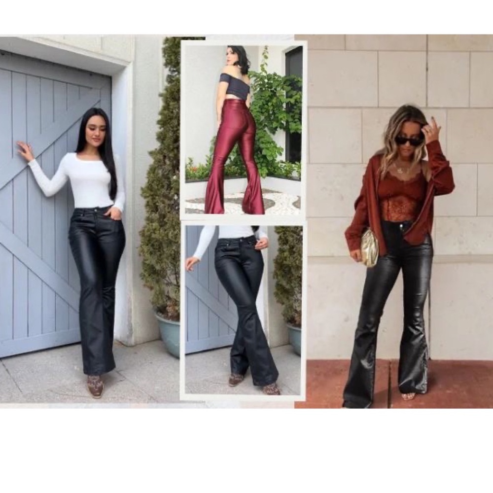 Flamingals NWT Faux Leather Flare Pants For Curvy Women Medium Brand New Black - Picture 5 of 12